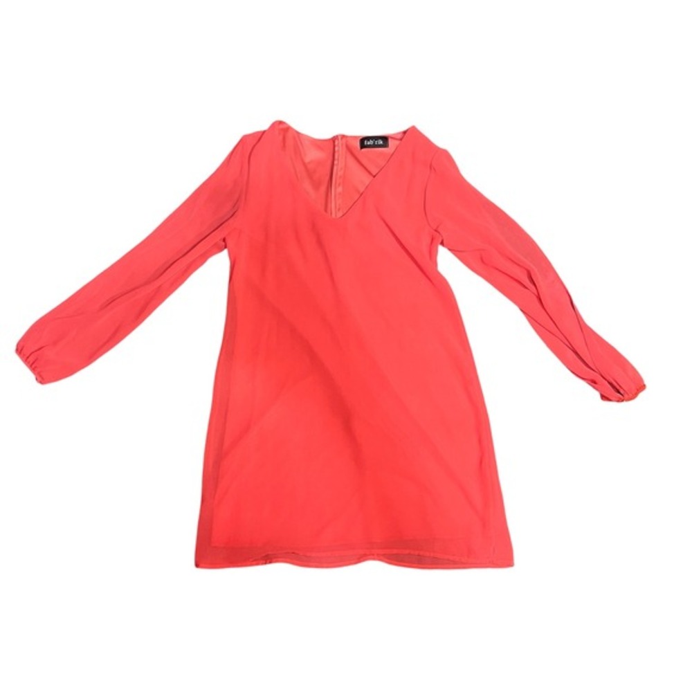 fab'rik Coral V Neck Long Sleeve Mini Dress Womens‎ Small Career Party